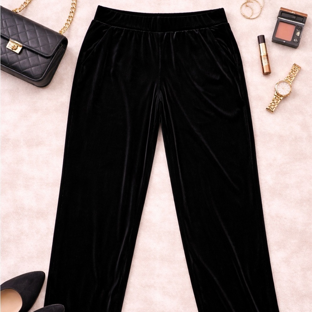 LOFT Black Velvet Pull On Slim Pants Size ST High Rise